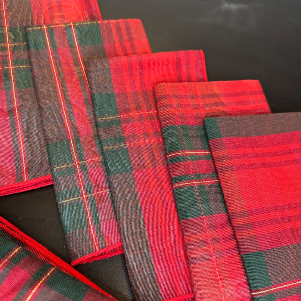 W-C Designs Tablecloth Set Home 60x98 Red Green Gold Plaid Metallic 1996 Vintage